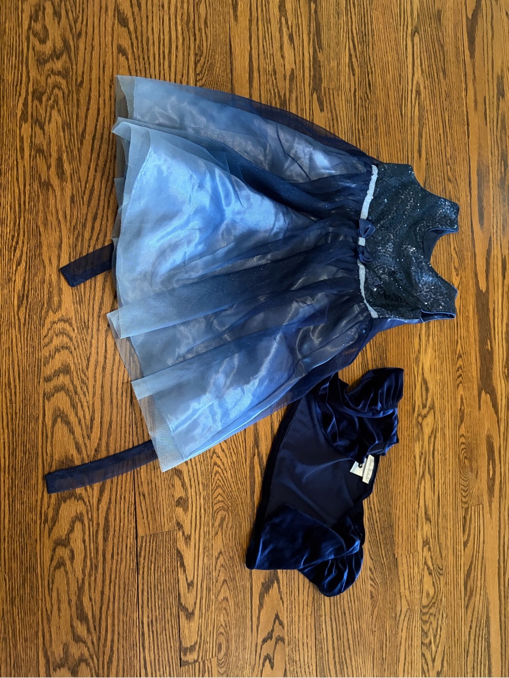 Jona Michelle Navy Blue Sequin & Tulle Party Dress with Velvet Bolero